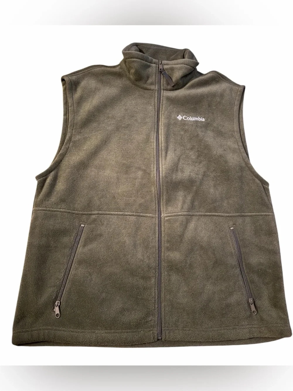 Columbia Fleece Vest Men's Green Olive Full Zip Sleeveless Outdoor Jacket Size L